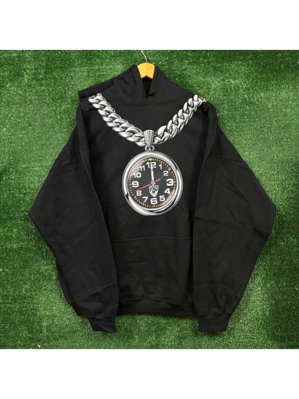 Flavor Flav Silver Clock Chain Public Enemy Hypeman Hoodie Size XXL
